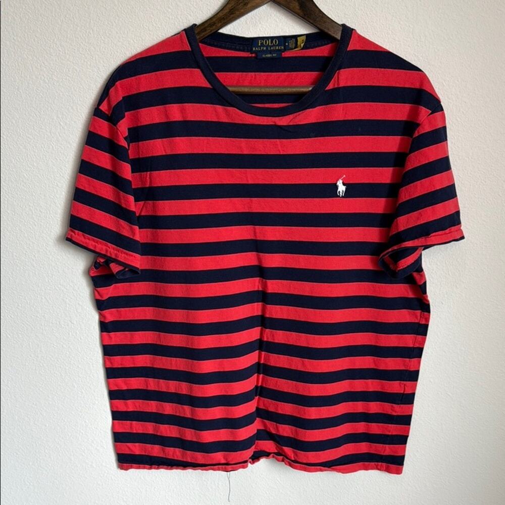 Polo Ralph Lauren Navy/Reddish Classic Fit Striped Crewneck Tee Size M